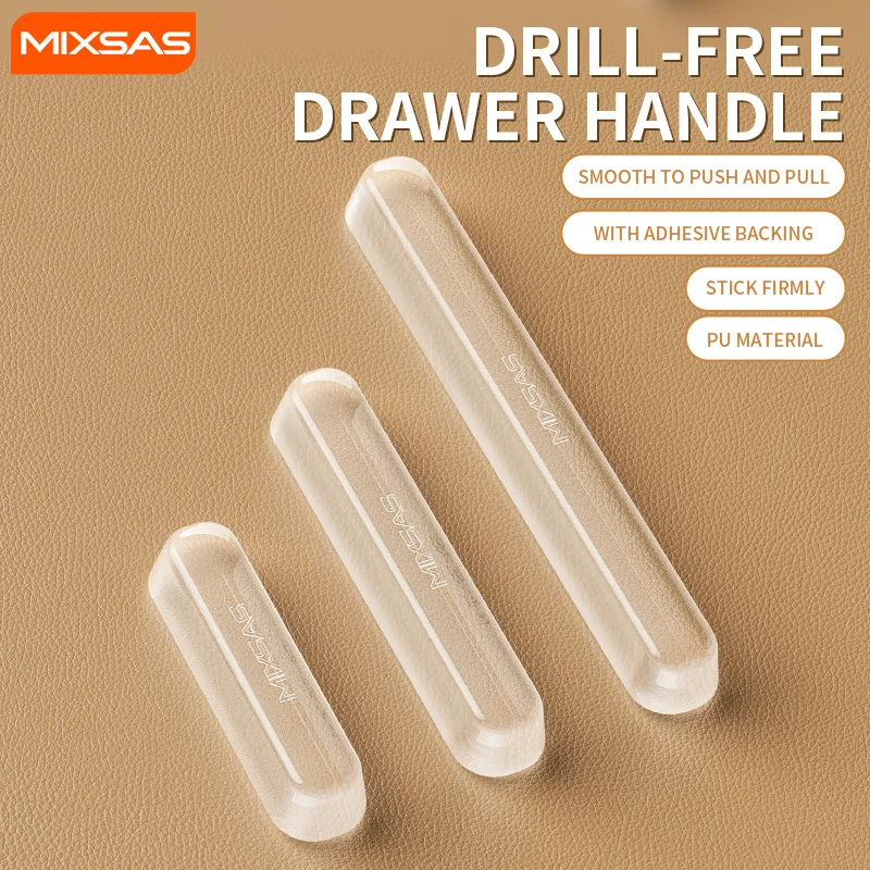 

MIXASA Transparent Cabinet Handle Self Adhesive Soft PU Non-marking Door Pulls for Glass Kitchen Drawer, Multipurpose 문고리