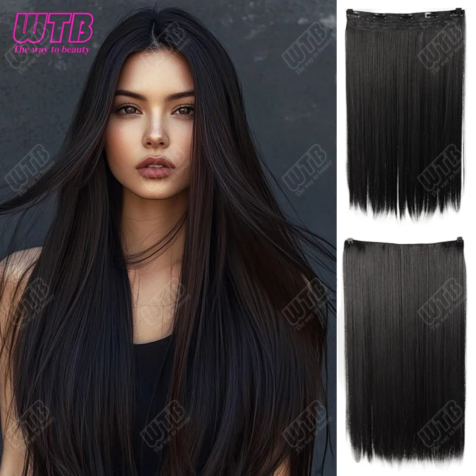 

20"24Inch Synthetic 5 Clips in Hair Extensions Long Straight and Curly Hairstyle Black Hairpieces for Women
