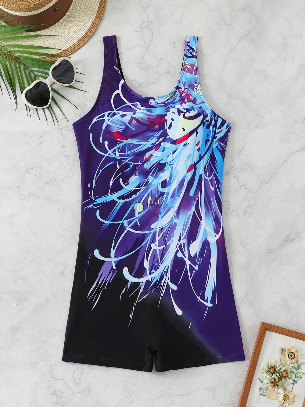 Traje de baño de una pieza estampado 2026 para mujer, estilo conservador, acolchado, sin mangas, para natación y playa