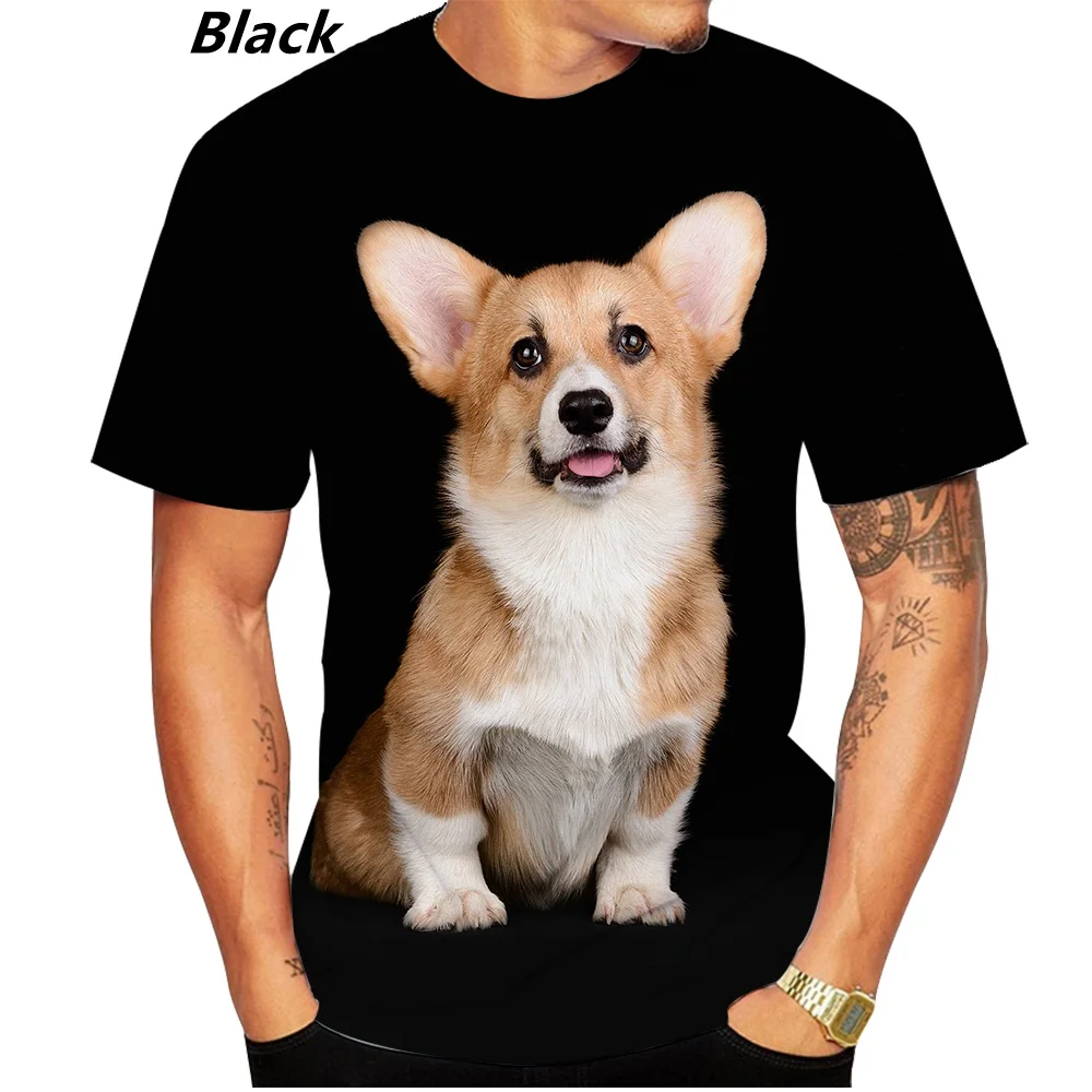 Mens and Womens Casual Short Sleeves Personality T-shirt New Design Cute Pet Dog Corgi 3D Print T-shirt Funny Stylish