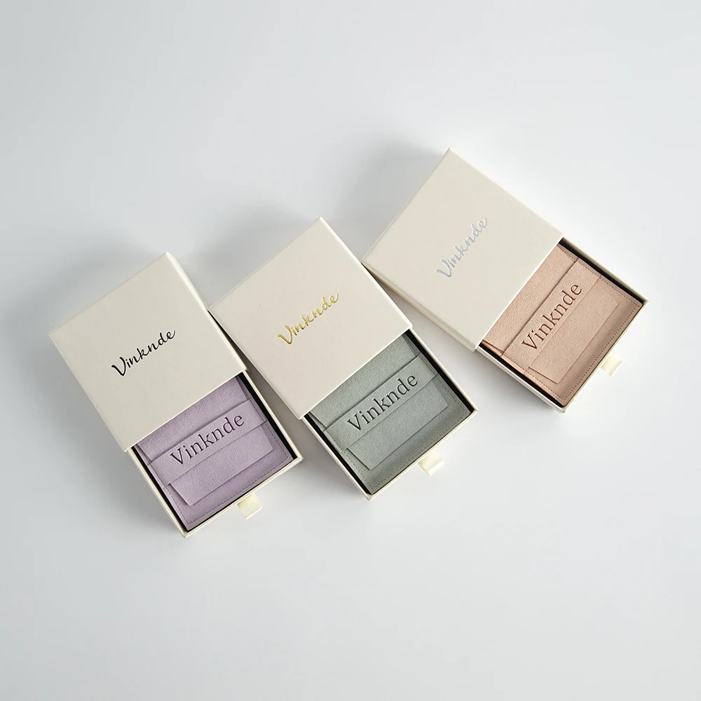 

24Pack Personalized Logo Beige 9x9x3.2cm Jewelry Gift Packaging Box 8x8cm Microfiber Velvet Bag Suede Rings Earrings Organizer