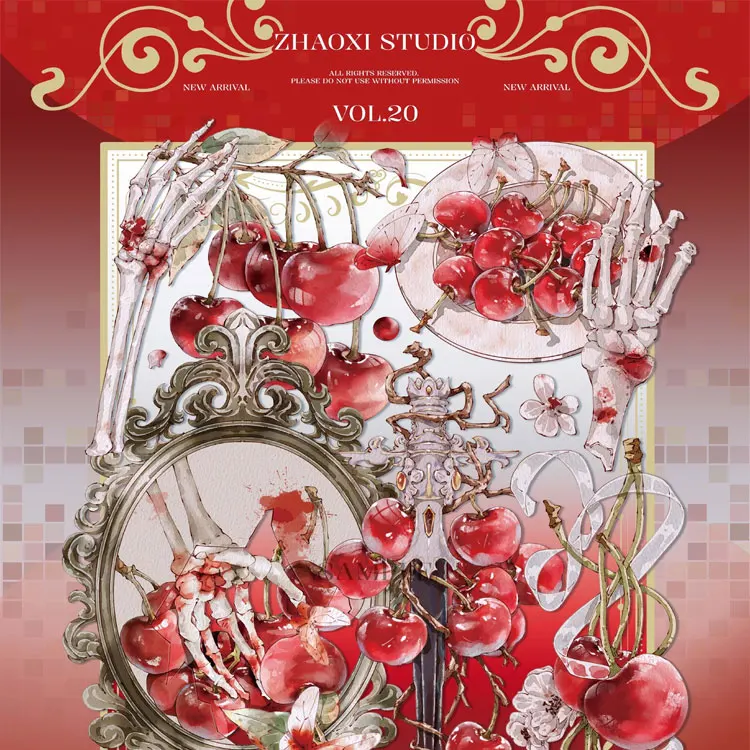 

Morning And Night Jourmal Retro Cherry Shiny Washi Pet Tape Loop Sample Collage Shiny Jourmal Tape