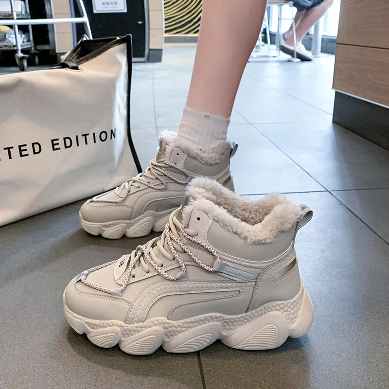 STRONGSHEN Women Casual Platform Shoes Keep Warm Comfortable Outdoor Reflective Lace Up Sneaker Zapatillas Mujer Leisure Shoes