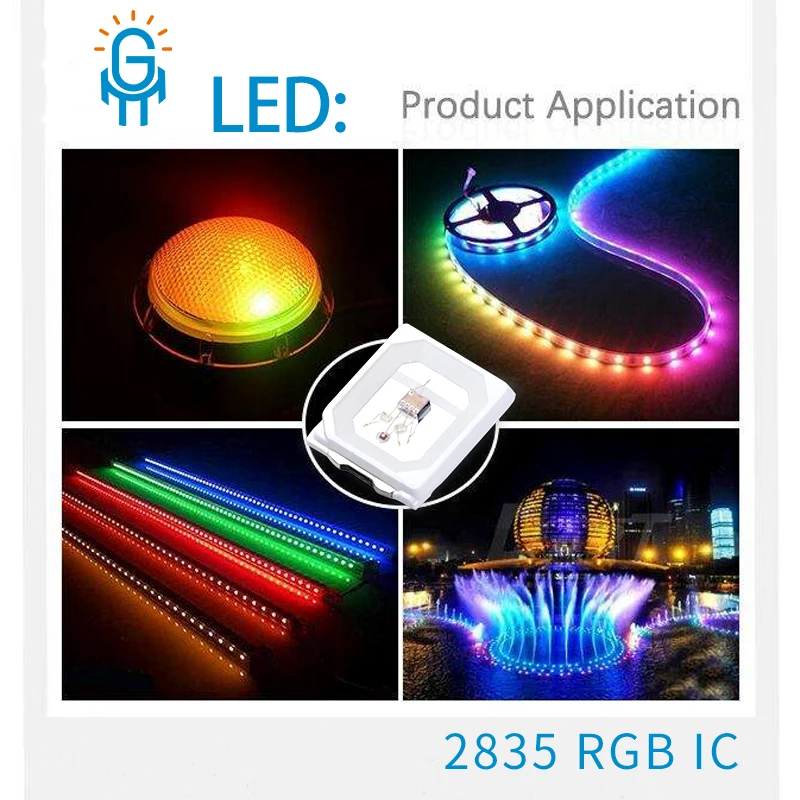 1000pcs 2835 Tri-color SMD LED Diode Built-In IC Fast/Slow Fashing RGB Chip Blinking Fading