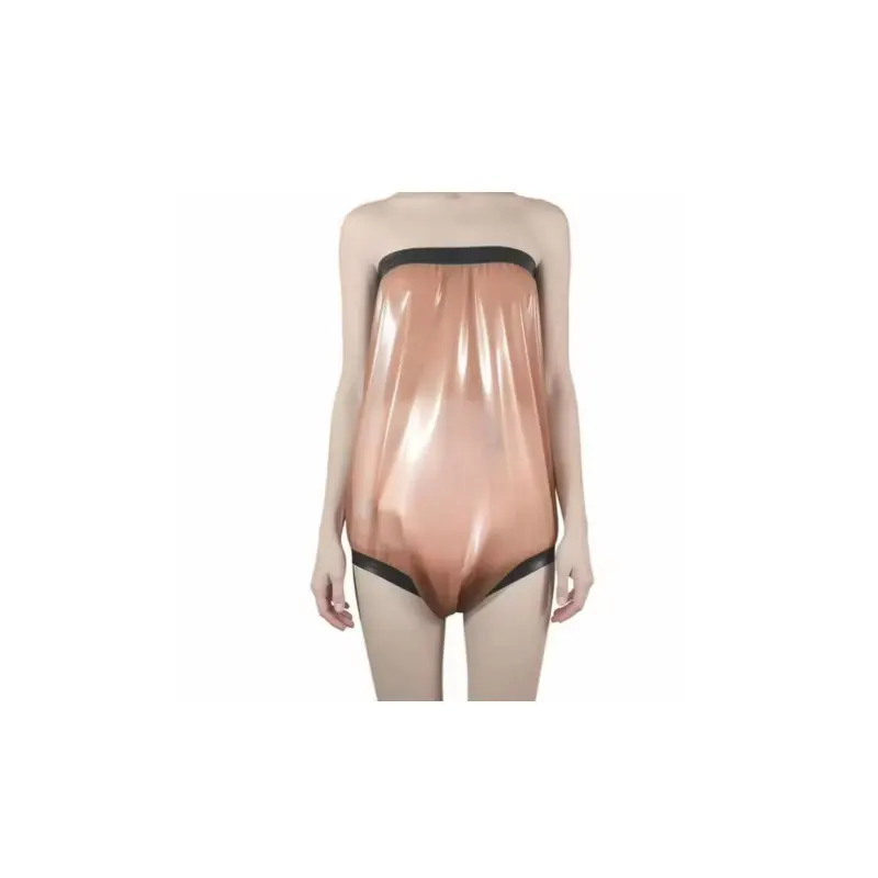 CocoLove Handmade Rubber Shorts Underwear Briefs Transparent Pink With Black High Waist Cut Leg Latex Bodysuits Loosely Bottoms