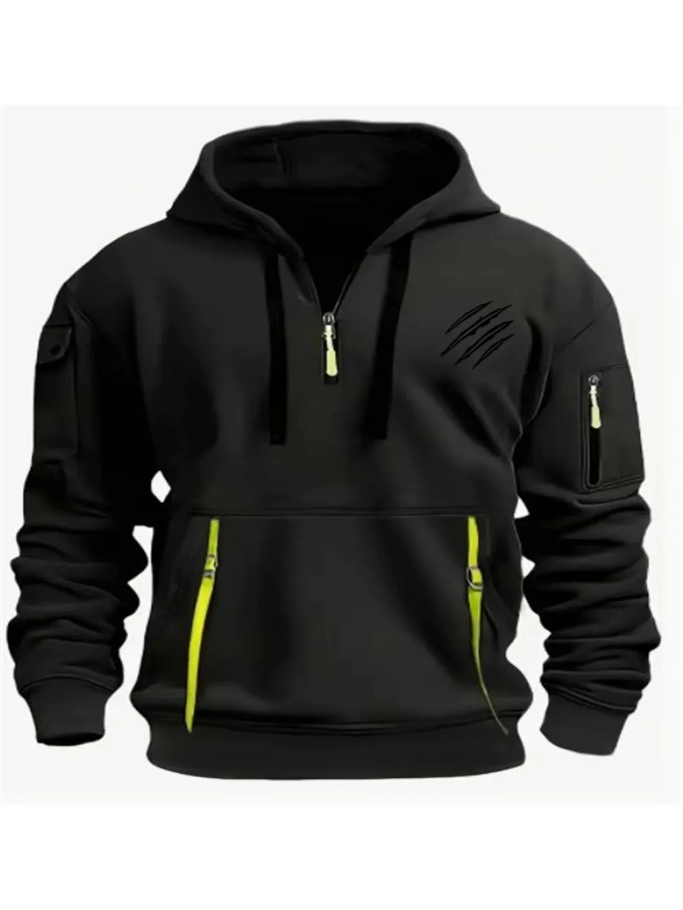 Autumn and winter men's and women's exquisite multi pocket zipper hooded sweatshirt with scratch pattern print, loose and casual