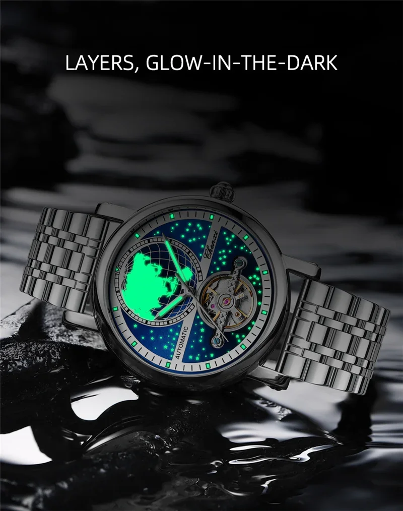 

CHENXI 8871, лучшие мужские часы, классический циферблат с картой, роскошные наручные часы для мужчин, автоматические механические водонепроницаемые светящиеся мужские часы Reloj