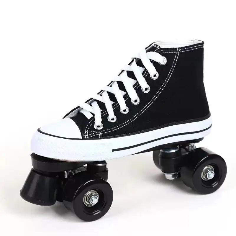 Unisex Double Row Roller Skates Shoes, Canvas Patines with Four-wheel Quad Inline Training Sneakers, Factory Direct, Hot Sale