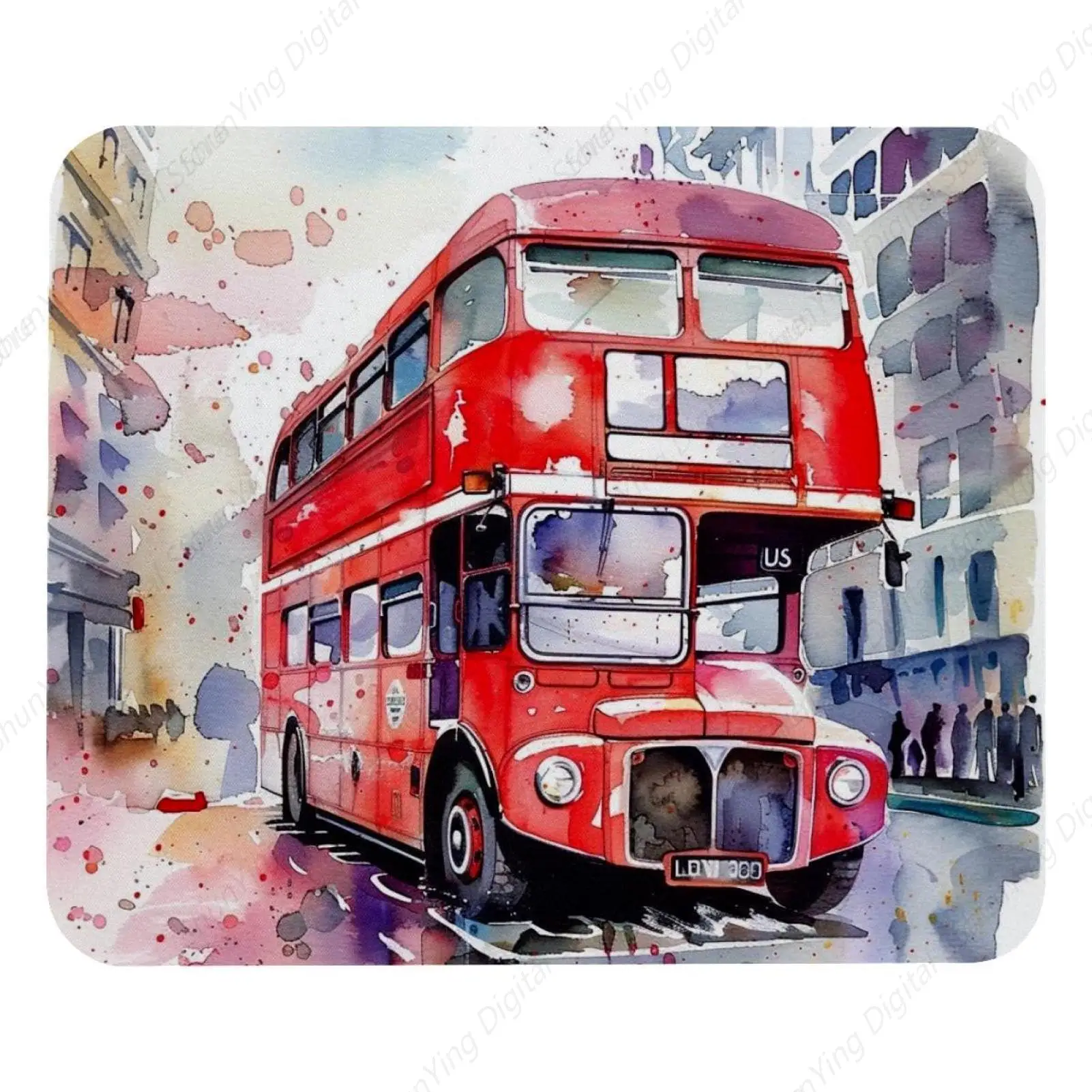 

Watercolor Double Layer London Bus Mouse Pad Suitable For Office Laptops Non Slip Rubber Base Gaming Mouse Pad 18*22cm