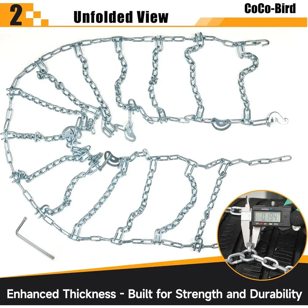 Snow Chains, Thickened and Wear-Resistant High Carbon Steel Anti Slip Tire Chain for Light Truck, Pickups, and SUVs, Set of 2 (2