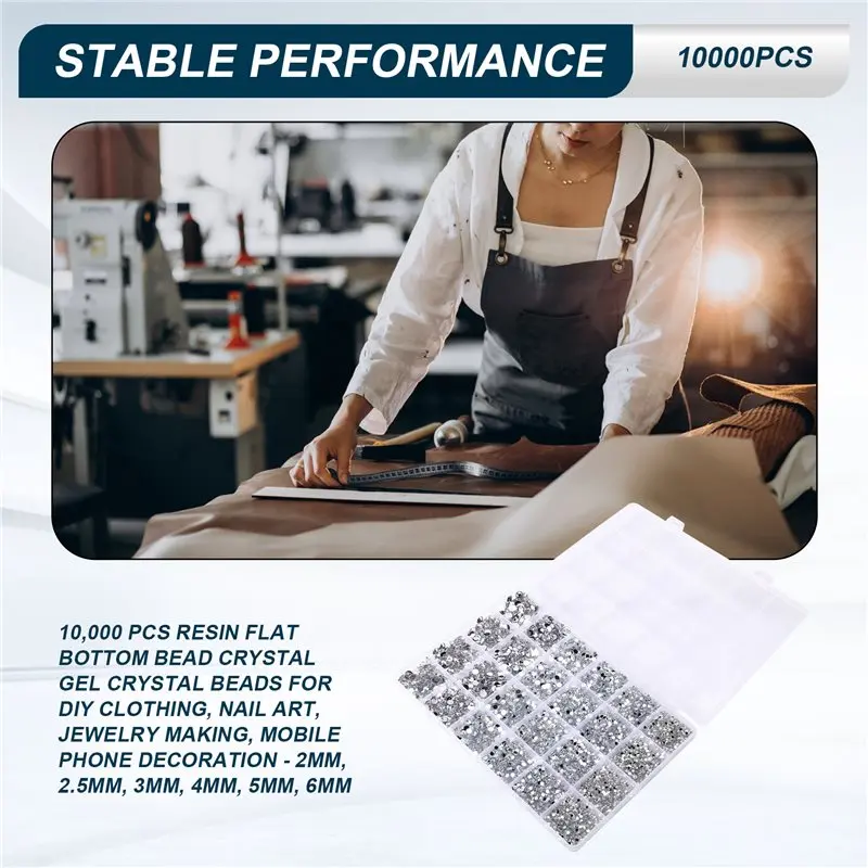 

For Nails Jewelry Resin Jelly Rhinestone Bedazzling Kit 10000Pcs 24 Grids 2/2.5/3/4/5/6Mm Flat Back Gems For Clothing Art Book