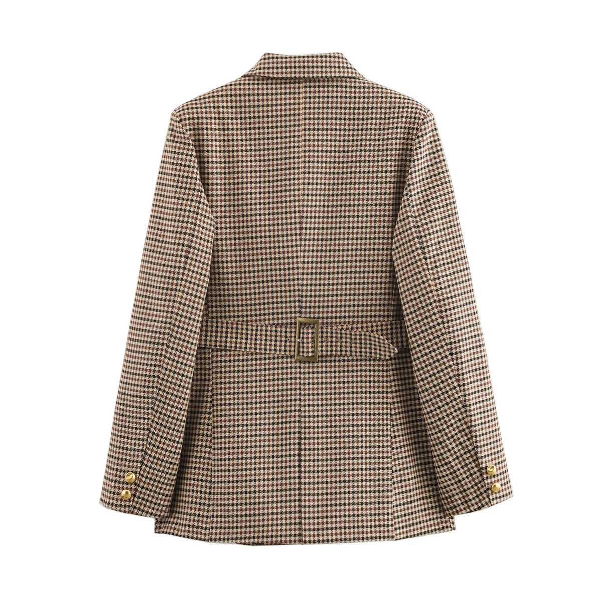 Elegant Women Blazer Plaid Luxury Clothes Single Breasted Blazer Long Sleeve Houndstooth Blazer Brown Jacket  Golden Buttons