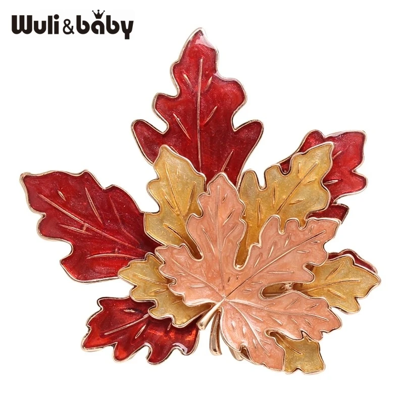 Wuli&baby Enamel Maple Leaf Brooches For Women Unisex Classical Plants Flowers Office Casual Brooch Pins Gifts