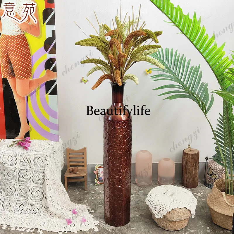 American retro literary wrought iron floor vase living room flower arrangement homestay creative decoration ornament