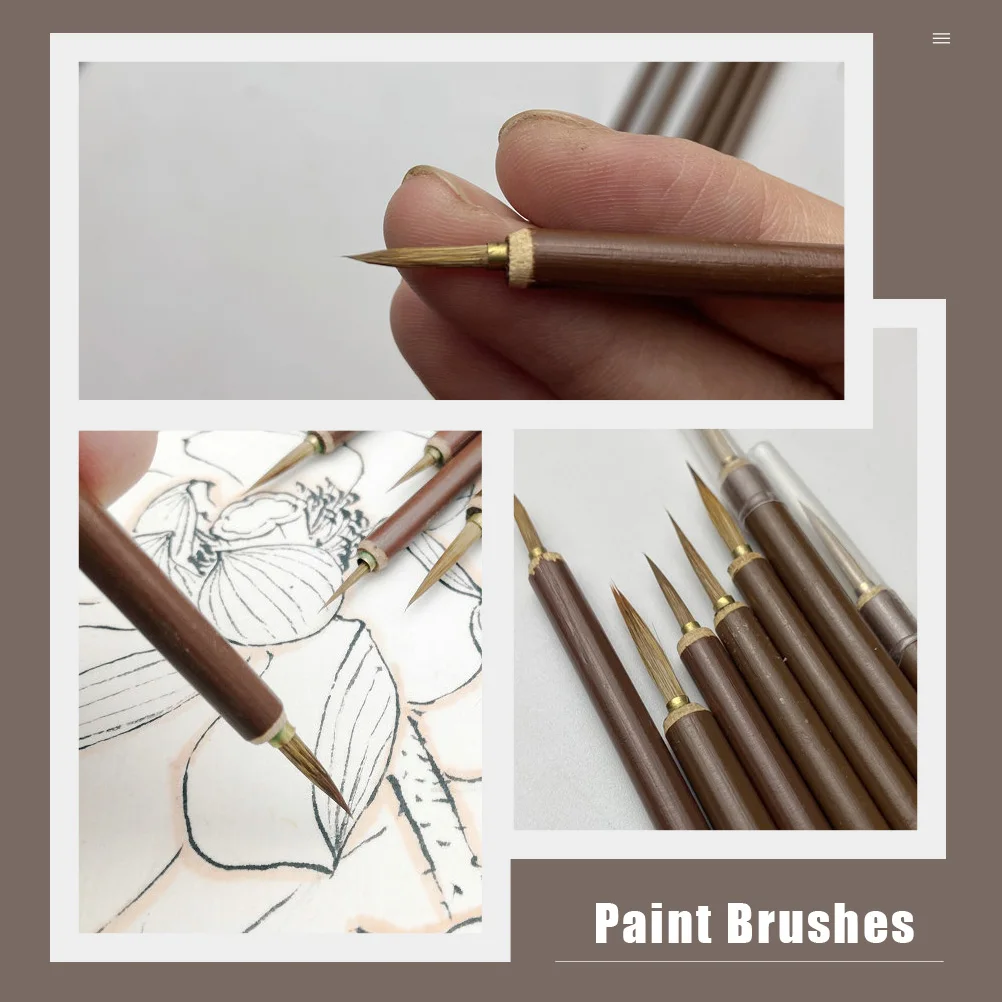 

6pcs Brush Set Chinese Painting Wolf Hair Watercolor Pens for Art Oil Sketching Drawing Fine Liner Pen Durable Bamboo Weasel
