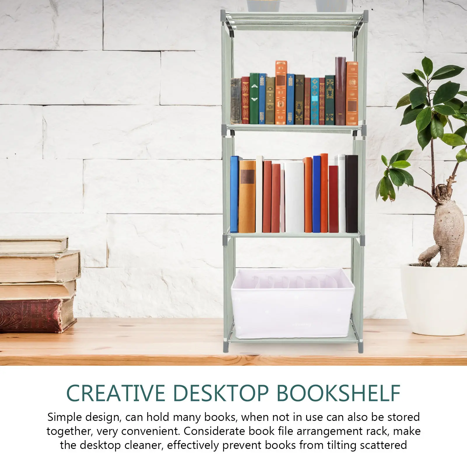 Book Shelf Organizer For Living Room Bookshelf Book Desktop 4-Tier Steel Pipe Frame Non-woven Fabric Shelves