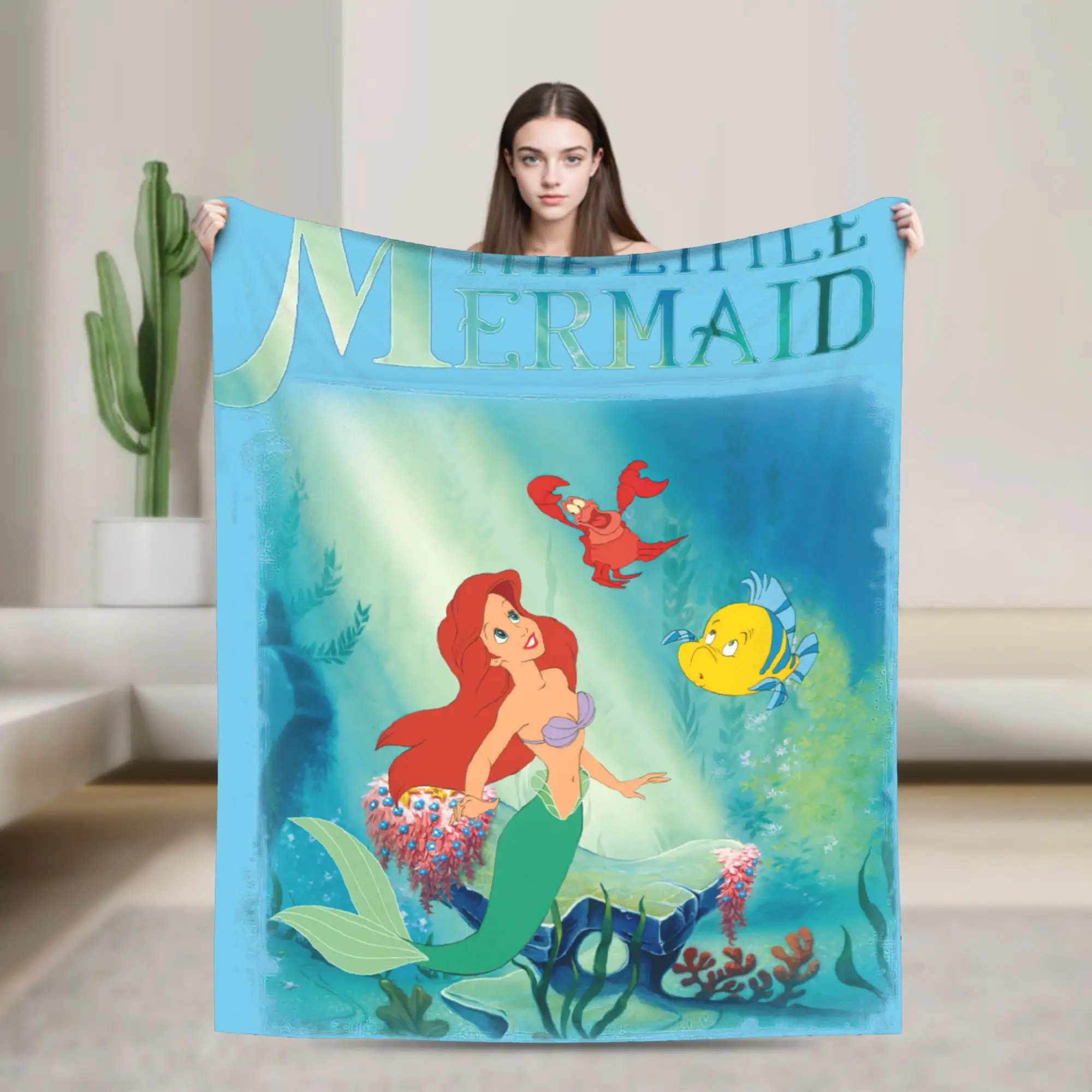Manta de lana Flounder Sebastian y Ariel, manta Vintage de sirenita para el hogar, Hotel, sofá, alfombra de 200x150cm