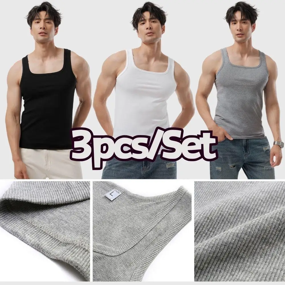 Hot Men's Tank Tops Fitness Vest Basic Elastic Sleeveless T-shirt Cotton Bodybuilding Man Clothing 3pcs/set Gym Clothing Man