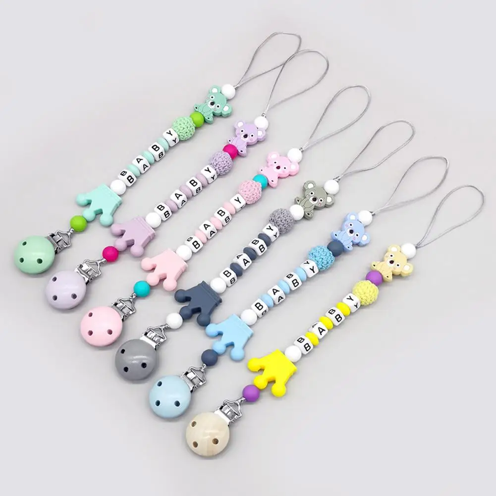 

Pacifier Chain Pacifier Clip with Silicone Beads Wooden Letters -free Baby Teething Necklace Soft Textured Teether Chain for Gum