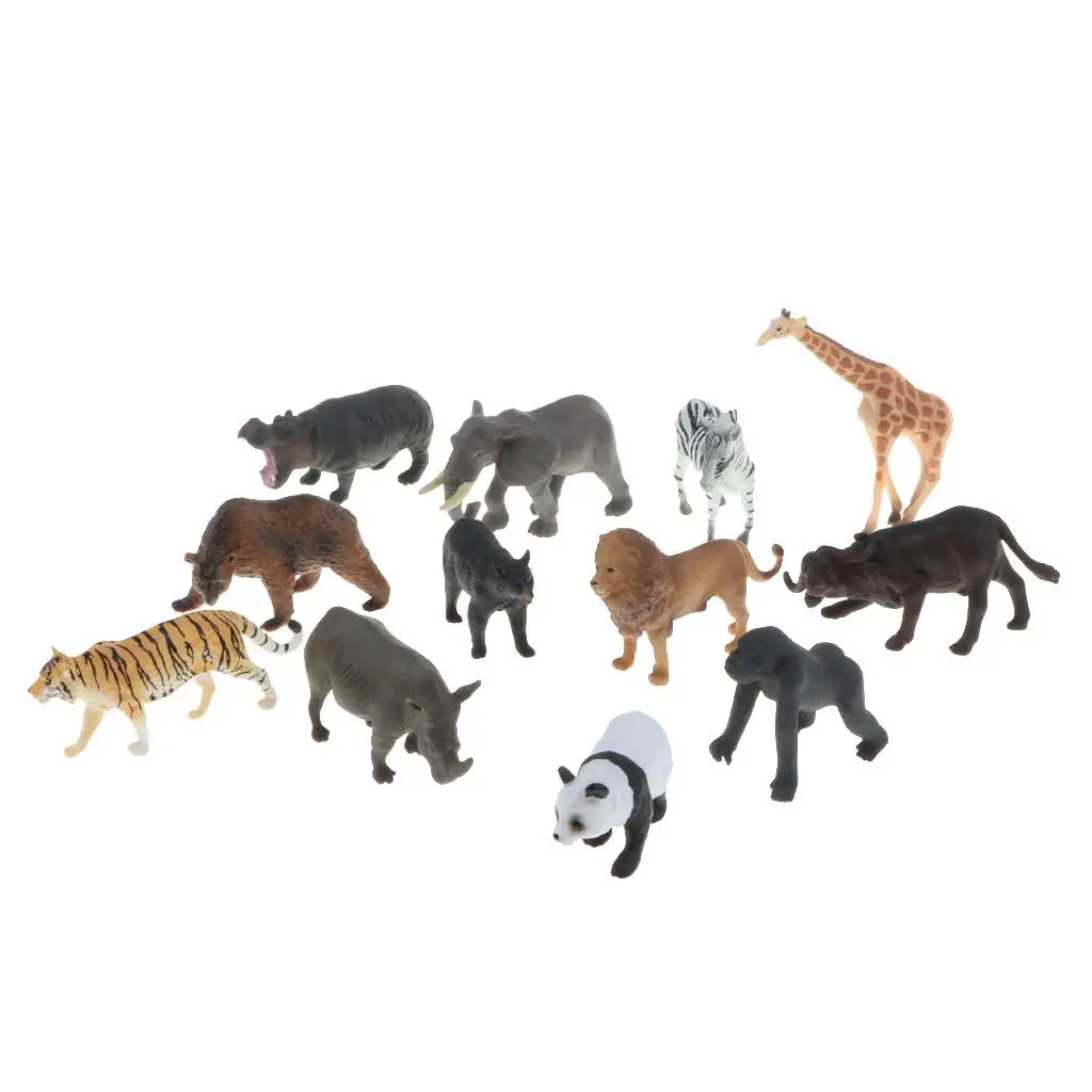 Juego de juguetes de figuras de animales de zoológico artificiales de 12 piezas para niños que juegan juguete