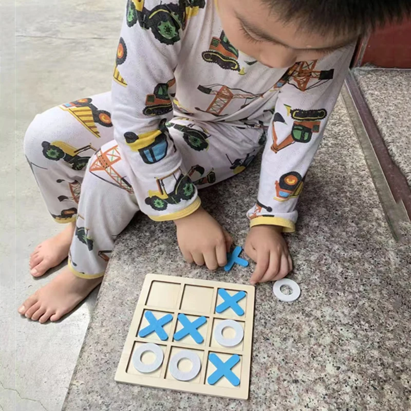 Wooden Tic Tac Toe Board Interactive Chess Brain Puzzles for Adults Kids Montessori Educational Toys Leisure Gifts