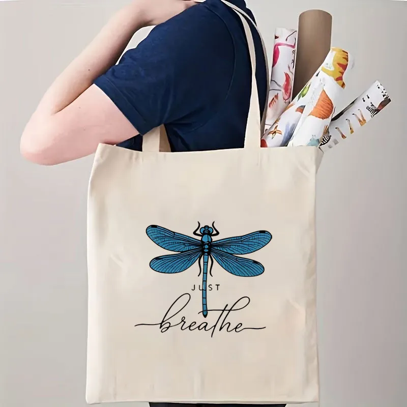 1 Printed Canvas Bag Blue Dragonfly Natural Insect Unisex Breathable Trucker Driver Portable White Crossbody Bag with Closure. S