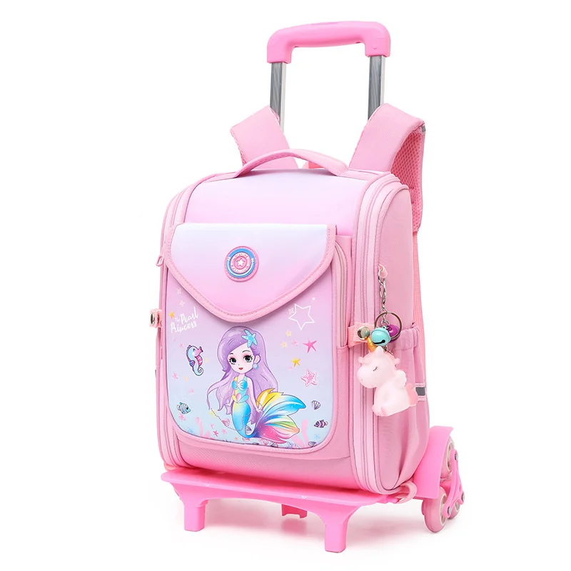 School Wheeled Cartoon school bag set for girls Trolley Bag with Wheels Backpack Rolling luggage Kids Bacpack