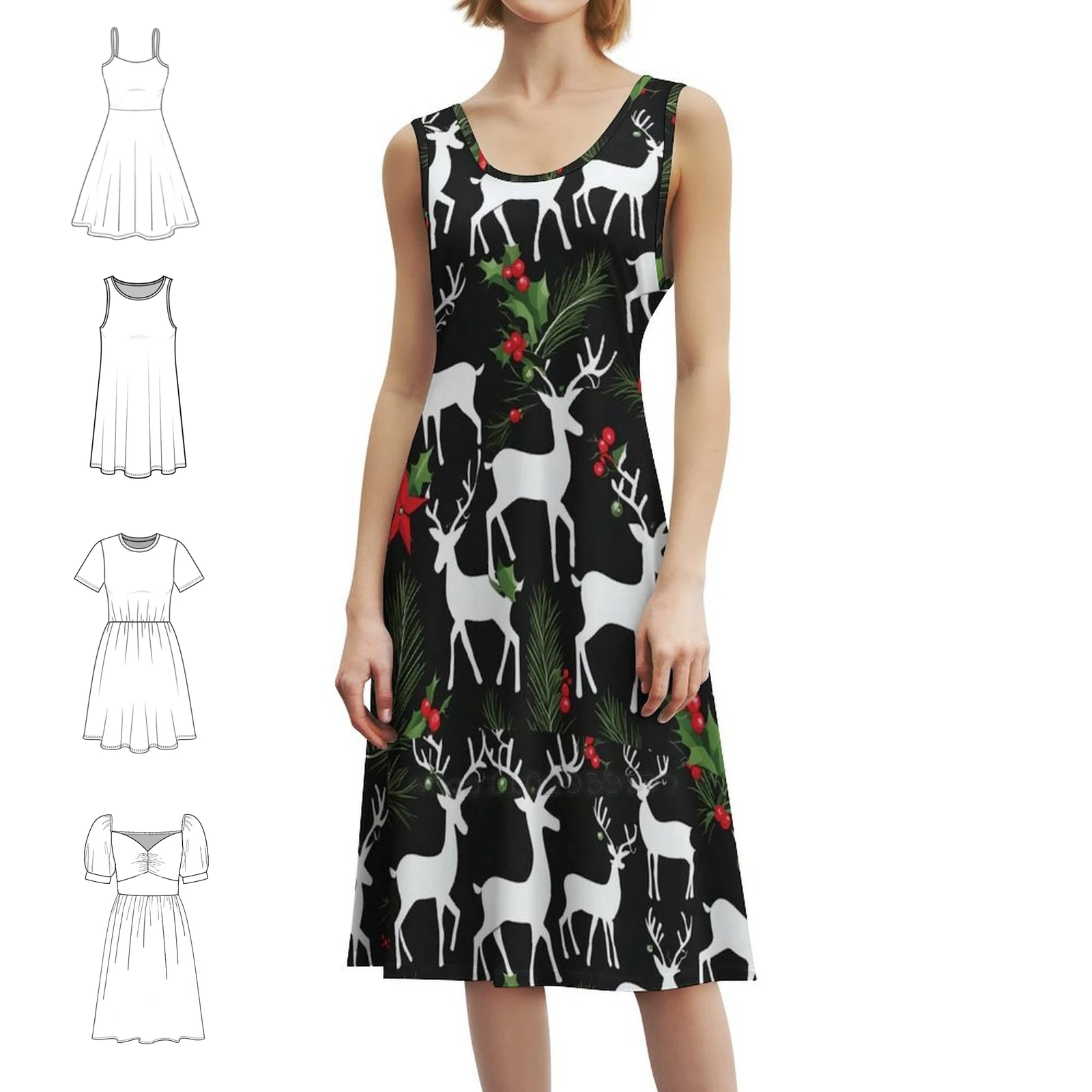 

White Reindeer 1-Merry Christmas Women's Hip Hop Streetwear Dress Graphic Print Party Club Wear Rudolph Merry Christmas Holly