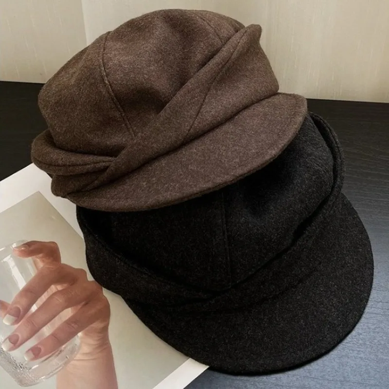 

Wool Octagonal Hat Women's Autumn and Winter New Style Shopping Warm Newsboy Hat Duck Tongue Hat