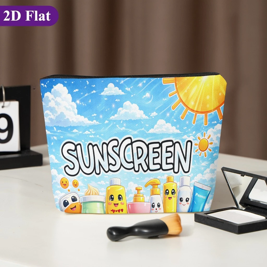Sunscreen Cute Display, Stylish Zippered Wallets, Work Snack Bags, Skincare Product, Double-sided Printed Cosmetic Bags