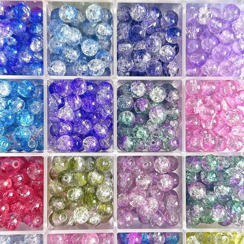 4 6 8 10mm Cracked Crystal Beads High-Quality Dual Color Glass Beads Snow Crack Crystal Beads for Jewelry Making DIY Bracelet