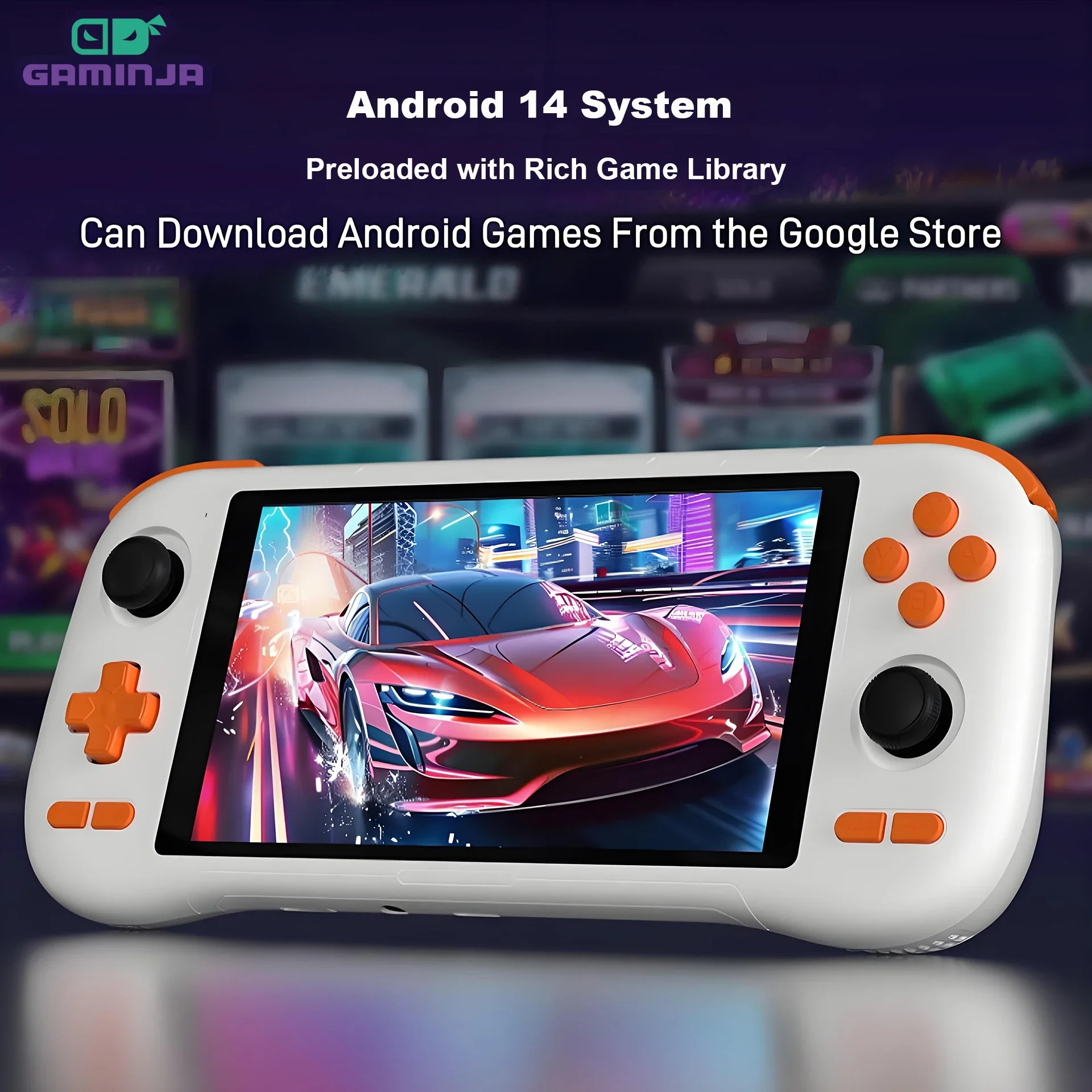 

GAMINJA ANS22 Handheld Game Console 5.5-Inch HD Screen Dual Joysticks PSP & Arcade Retro Games Android OS 256GB Combined Memory