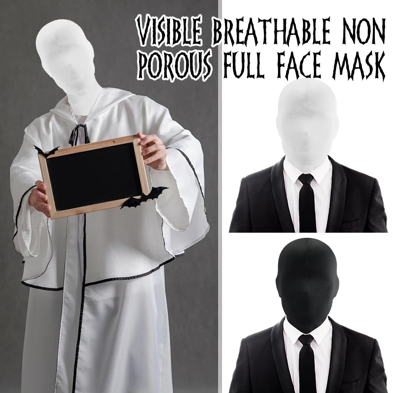 

1PC 2025 New Full Mask Black/White Hood Cosplay Prop Halloween Costumes Adult Kids Carnival Party Dress Up Ghost Accessories