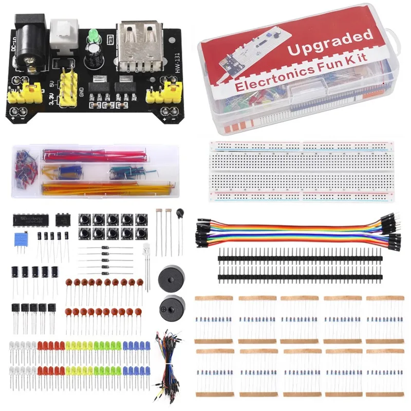 

Electronic Components Electrolytic Capacitor Resistor Led 830 Hole Breadboard Kit MB-102 For UNO R Component Pack Beginner Start