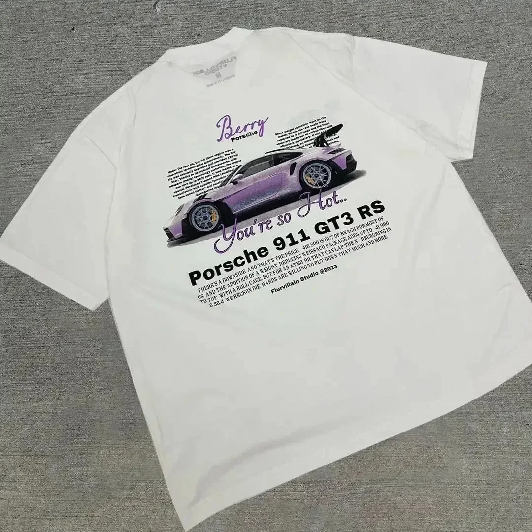 綿クラシックファッションデザイン車の文字パターンプリント Tシャツ O ネック半袖夏の美学ファッション Y2k トップ Tシャツ