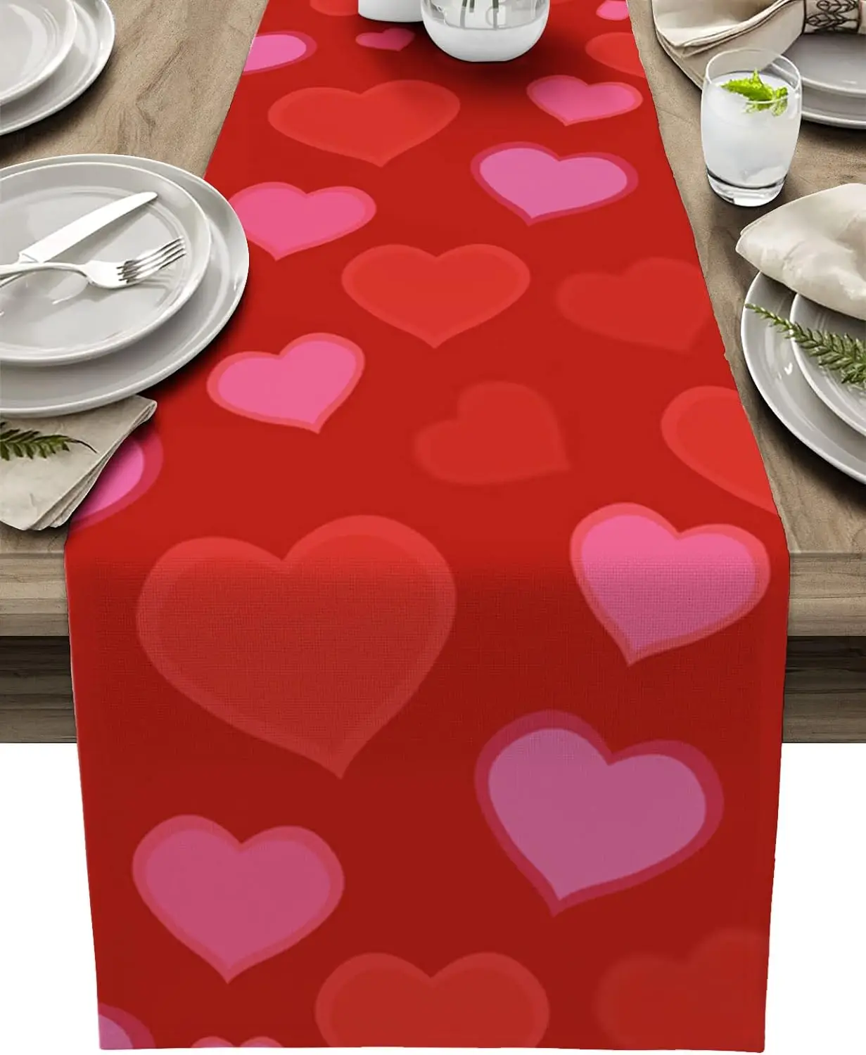 

Valentine's Day Table Runner Red Love Heart Durable Linen Table Runner for Wedding Party Decor Dining Coffee Table Decorations