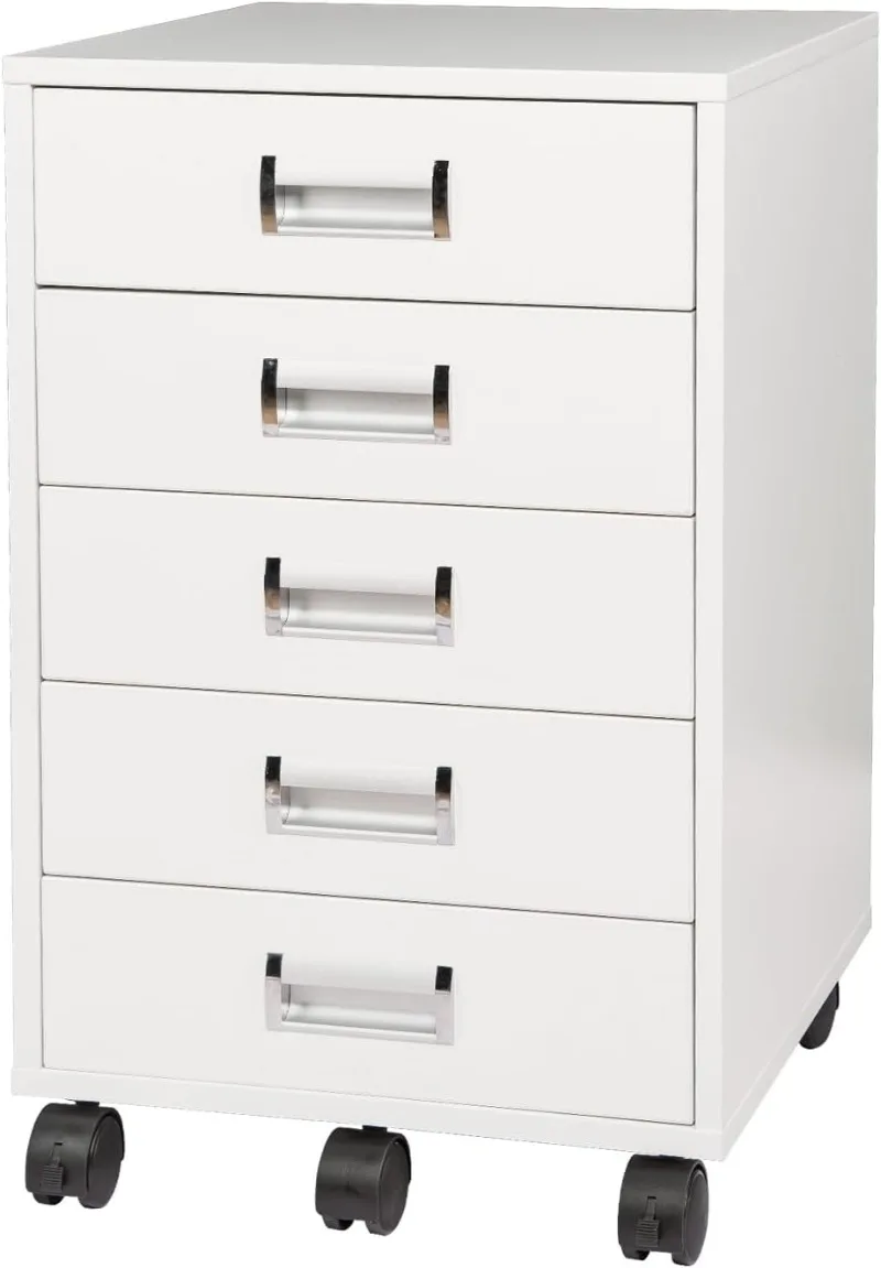 

TOPSKY 5 Drawer Mobile Cabinet Fully Assembled Except Casters Built-in Handle (White)