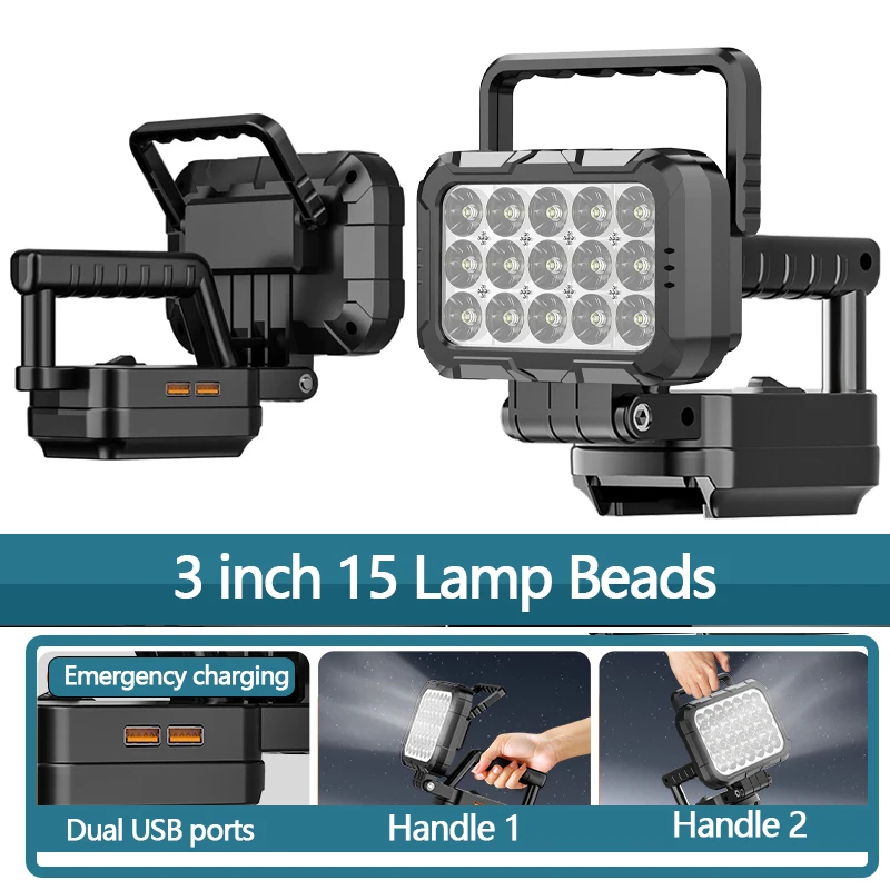 Work Light for Makita 18V Battery Flashlight Portable LED Lamp Cordless floodlight with USB Double Carry Handles Charging Port