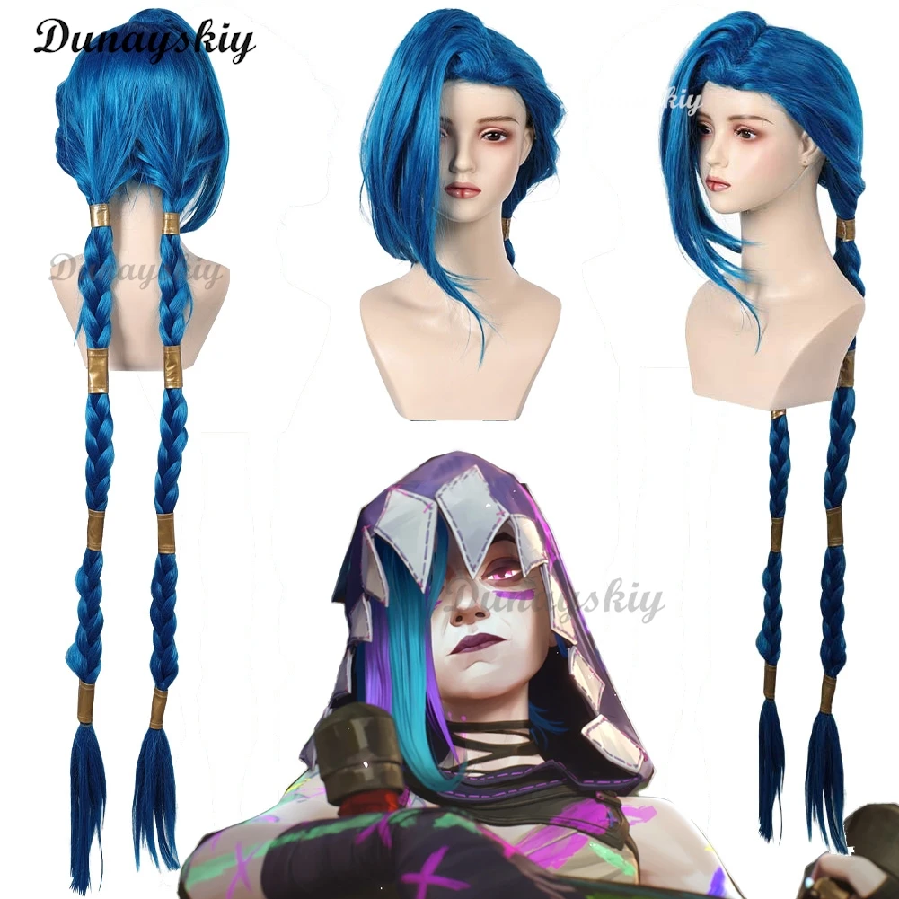 Arcane Jinx Wigs Game LOL TV 2 Cosplay Costume Accessories Adult Woman Roleplay Fantasia Blue Long Braided Hair Women Customized