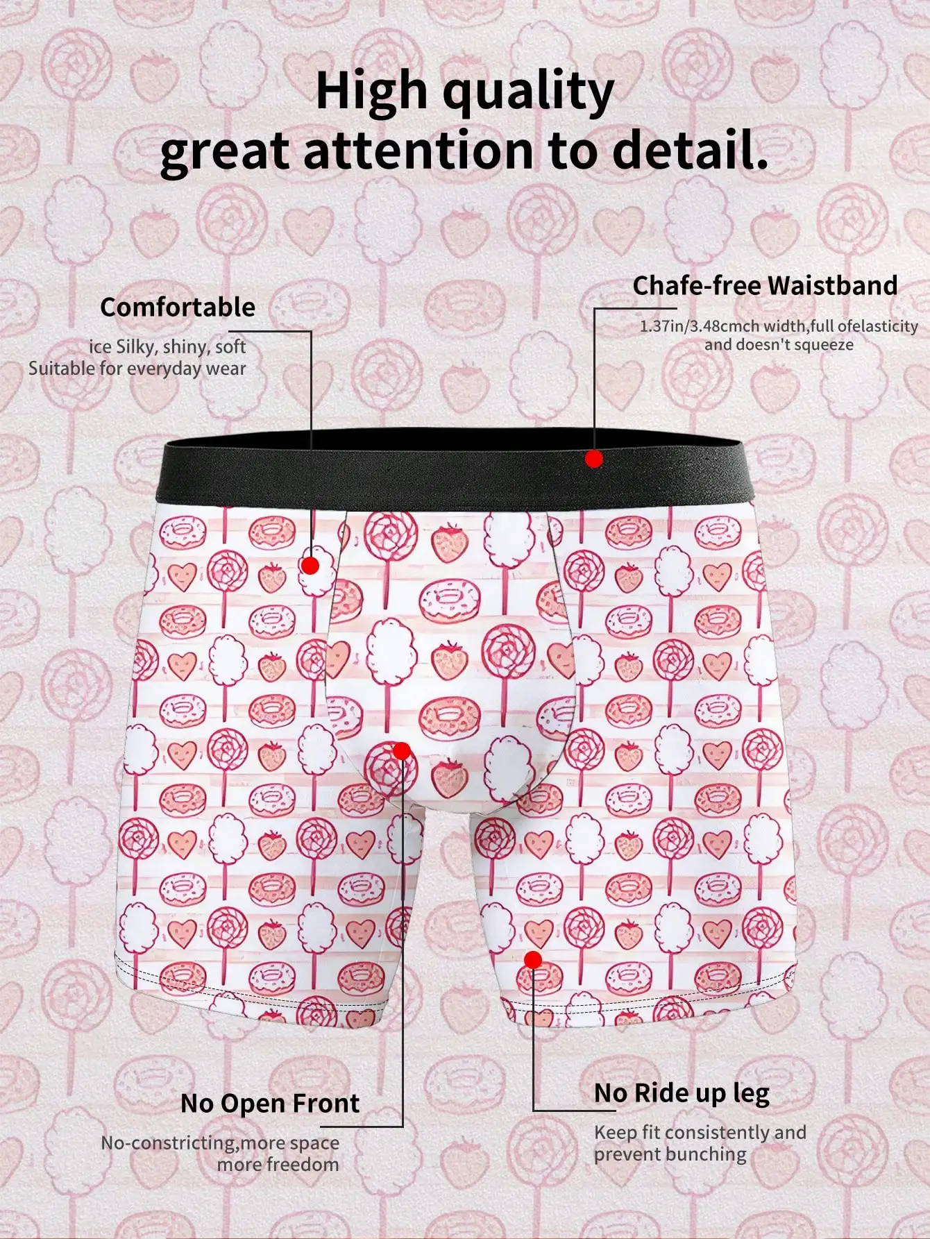 

Mens Candy Print Boxer Briefs Ice Silk Polyester Comfortable Waistband