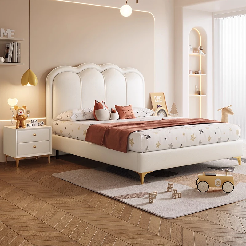 #Scandinavian inspired modern fan headboard upholstered bed with solid wood frame leather accents perfect for bedrooms