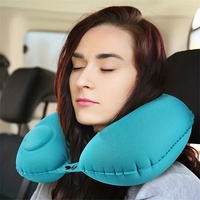 U Shaped Press Inflatable Pillow, Soft Portable Travel Neck Pillow For Long Sleeping On Airplane Flight, Train Trip Or Office Na