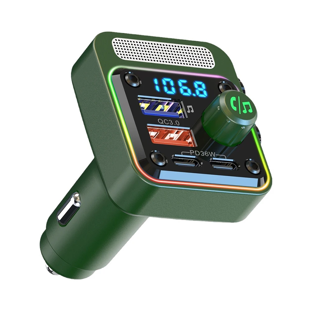 Bluetooth-compatible 5.3 FM Transmitter Car MP3 U Disk Player Wireless Handsfree Car Kit 36W Type-c +QC 3.0 Fast Charger