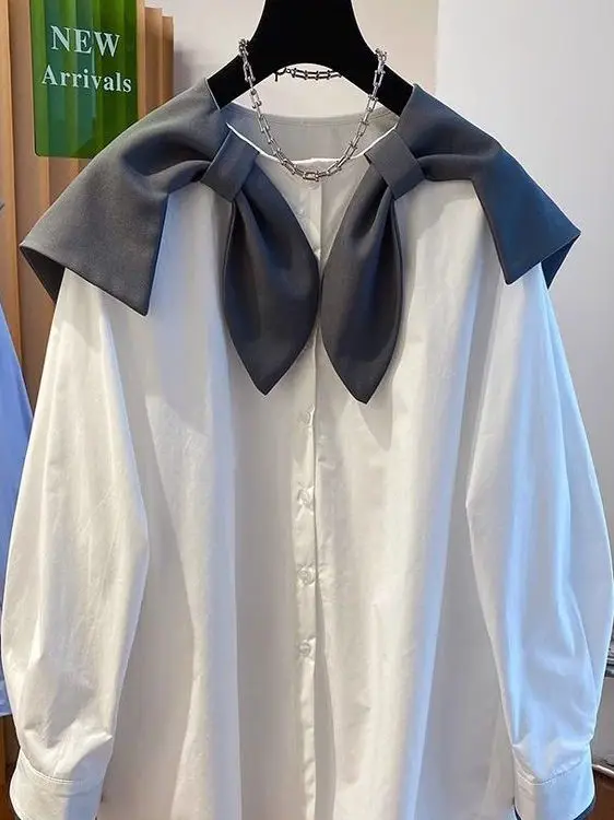 Spring New Style Loose Fit Long Sleeve Doll Collar Women's Shirt Fashionable Versatile Design Breathable Comfortable Polyester