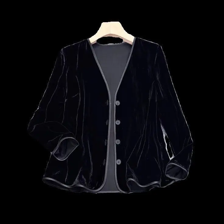 Cardigan Aperto in Velluto Casual e Versatile, Capospalla Snellente per Donne, Tendenza Moda Autunno 2025 con Dettaglio Bottoni in Poliestere