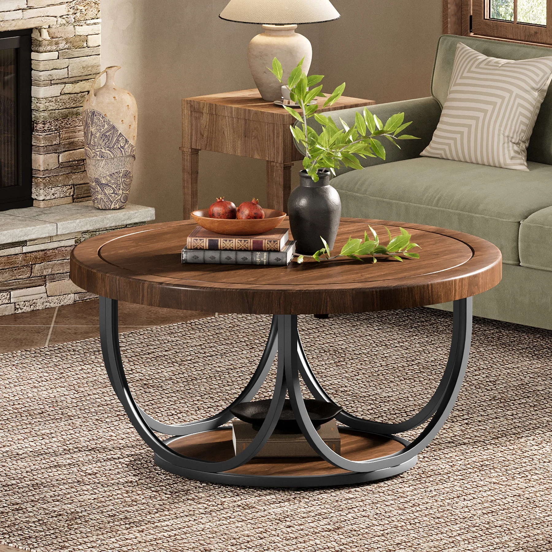 Modern Small Coffee Table Wood Top Metal Frame Eco-Friendly Home Furniture Living Room Dining Hotel Use Easy Clean 1 Year