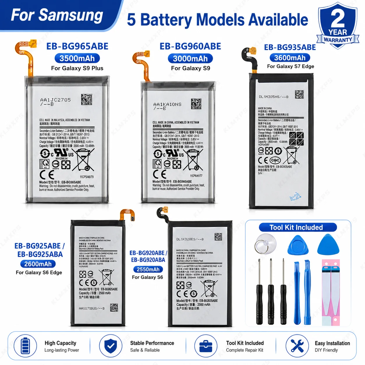EB-BG920ABE EB-BG935ABE EB-BG960ABE Ersatz-Handy-Akku für Samsung Galaxy S6 S7 Edge S9 S9+ G9200 Mobiltelefon-Akkus