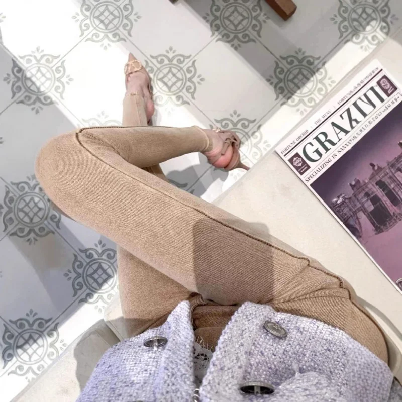 

Vintage champagne-colored jeans2025New high-waisted elastic skinny pencil pants that enhance height and slimness