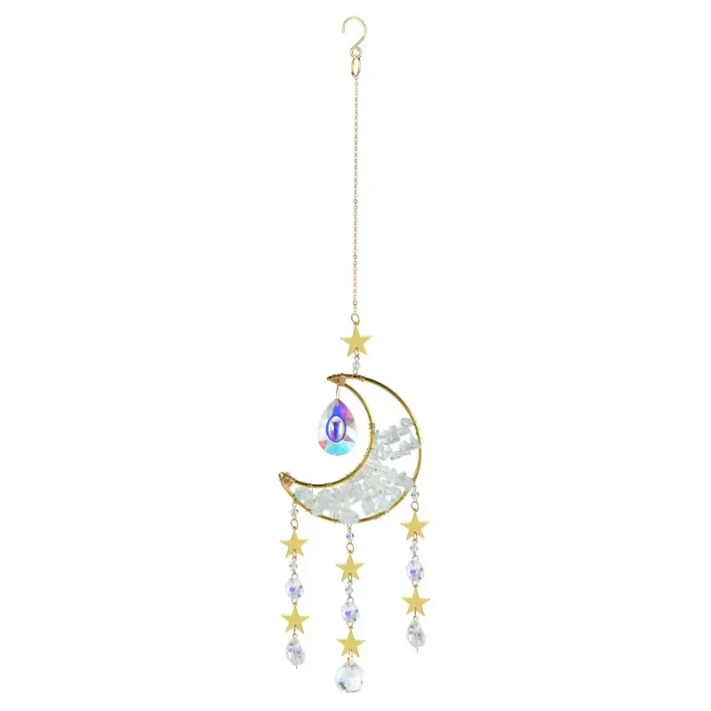 Natural gravel crystal moon hand-wound DIY wind chime crystal pendant