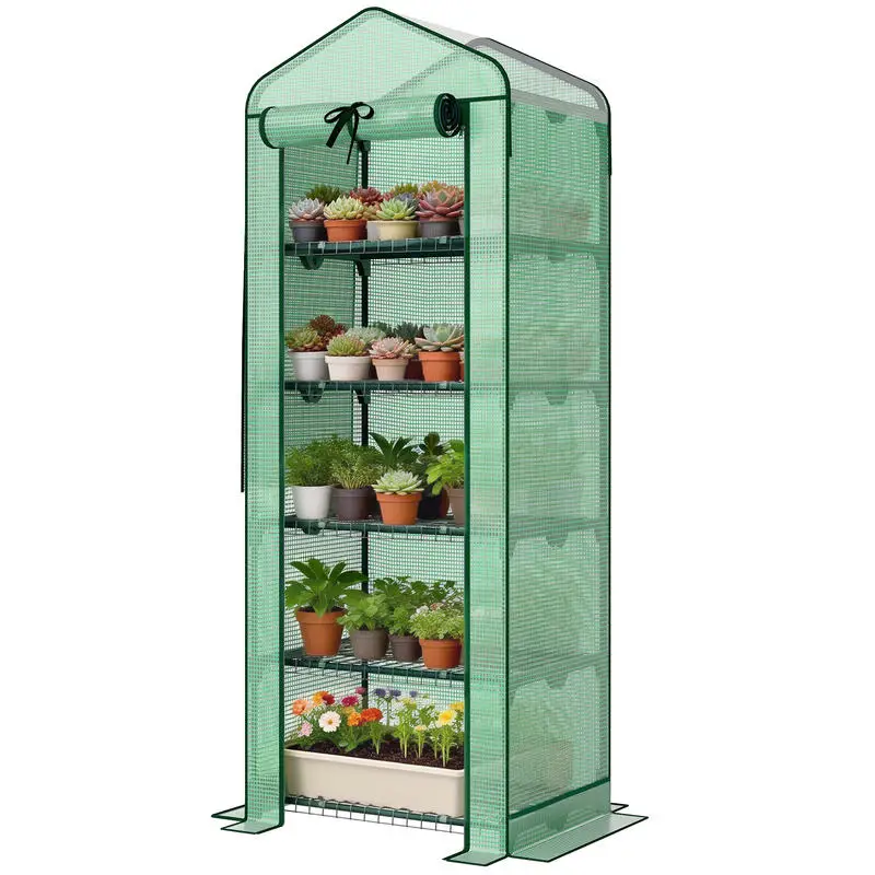 

Mini Greenhouse with Screen Roof, 5 Tier Portable Small Greenhouse with High Strength PE Cover, Green